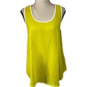 Jella Coutour Sheer Neon Yellow With White Trim & High Low Hem Tank Top Size M